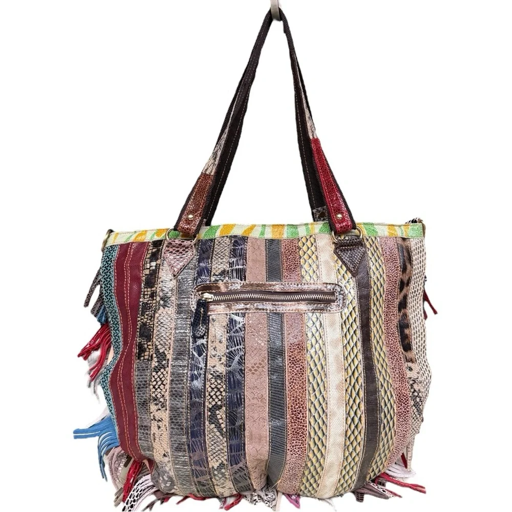 Fringed Multicolor Leather Tote Bag
